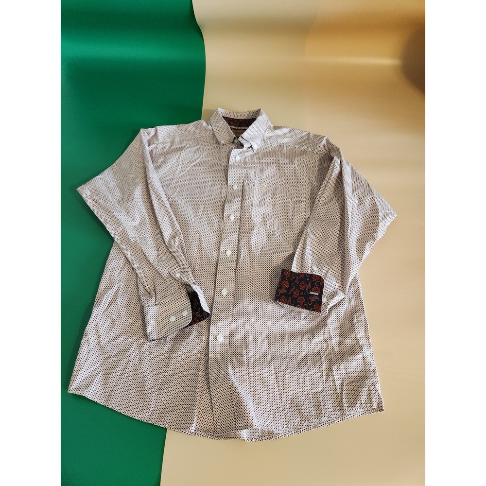 Ariat Button Down Shirt Mens S Tan Geometric Paisley Cuffs Wrinkle Free Long Slv